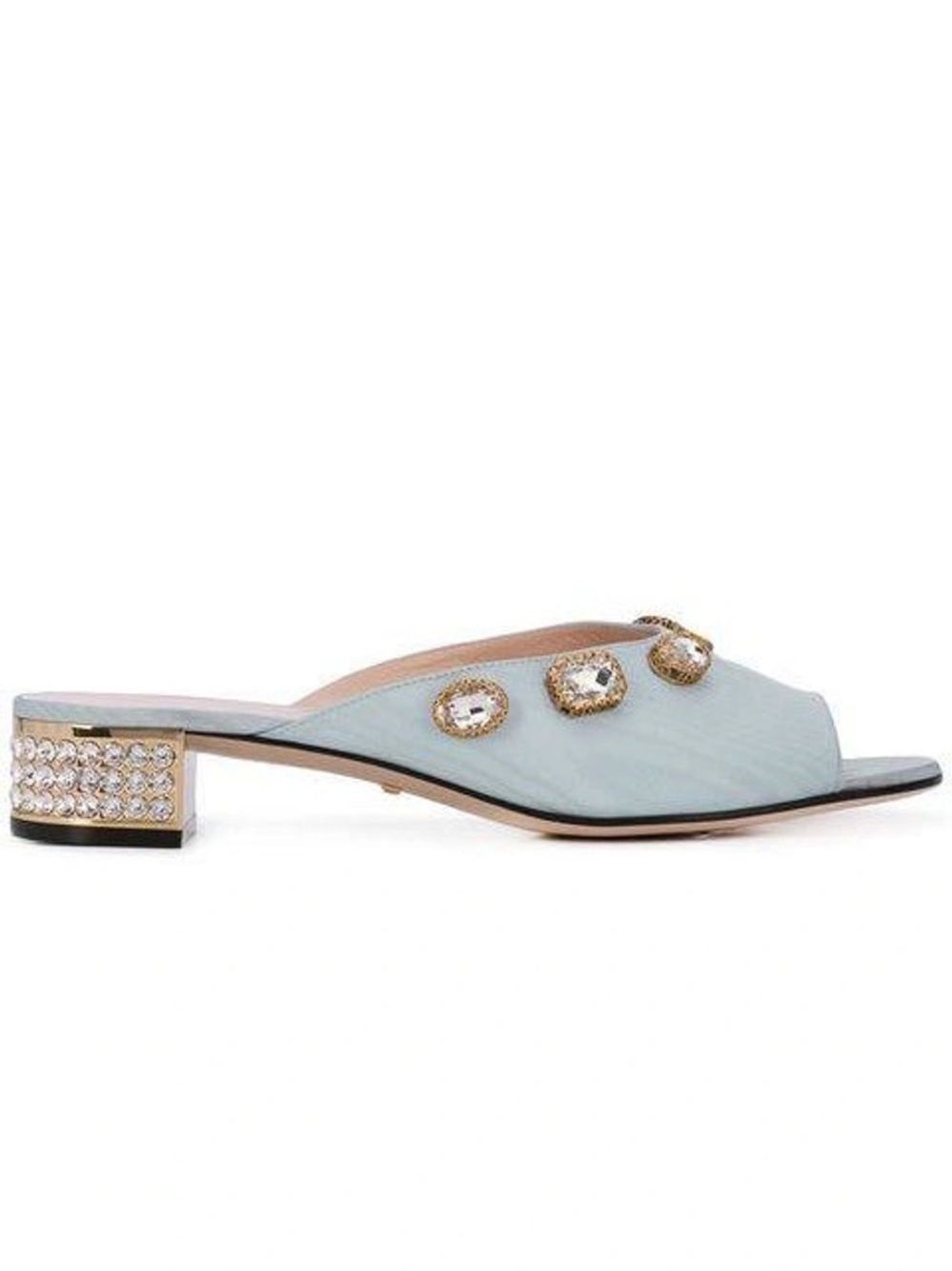 Gucci Light Blue Jeweled Slide Mules with Crystal-Embellished Heel 37 1/2